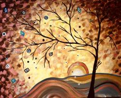 The image for Beautiful Fall Scene with metallic bronze & gold paint!